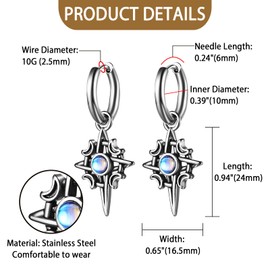 Aroncent Herren Damen Ohrringe Kreuz: Edelstahl Kreuz Ohrstecker mit Stern und Mond Modernes Design Stilvoll und Langlebig