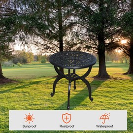 GXOUTAL Cast Aluminum Outdoor Side Table, All Weather Round Small Coffee Table for Patio,Park,Lawn,Yard (18.5" Black)