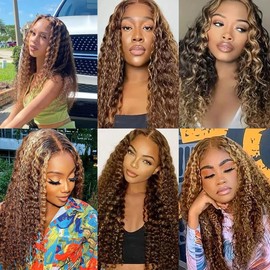 Highlight Bundles Human Hair Honey Blonde Curly Bundles 12 14 16 Inch Ombre Curly Wave Bundle Hair Weave P27/30 Honey Brown Bundle Unprocessed Brazilian Remy Hair Extensions