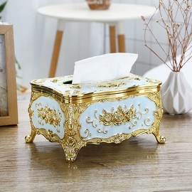 Tissue Box, Cosmetic Tissue Box, Retro Tissue Box, European Tissue Box, Cosmetic Tissue Dispenser, Acrylic Napkin Holder, Tissue Box, Luxury European Style, for Office/Car/Bathroom (Blue)