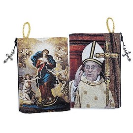 LOT 10 PCS!!!!!! Religious Gift Catholic Our Lady Undoer of Knots & Pope Francis Icon Cloth Tapestry Rosary Zipper Close Pouch Keepsake Holder