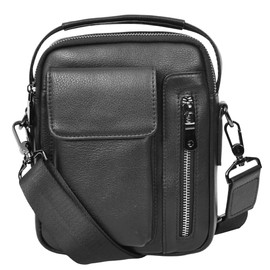 A1 FASHION GOODS Men's Top Grain Leather Messenger Bag Multiple Zip Pockets Cross Body Sling Bag Compact Casual Black AYD8