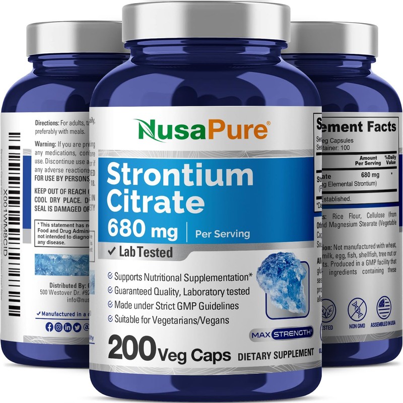 NusaPure Strontium 680 mg 200 Vegetarian Caps (Non-GMO, Gluten Free)