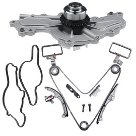 A-Premium Engine Timing Chain Kit + Water Pump W/Tensioner & Gasket [fits DOHC, 6Cyl 3.5L 3.7L] Compatible with Lincoln MKS, MKT, MKX & Mazda CX-9, 6 & Mercury Sable & Ford Taurus, Fusion, Flex, Edge