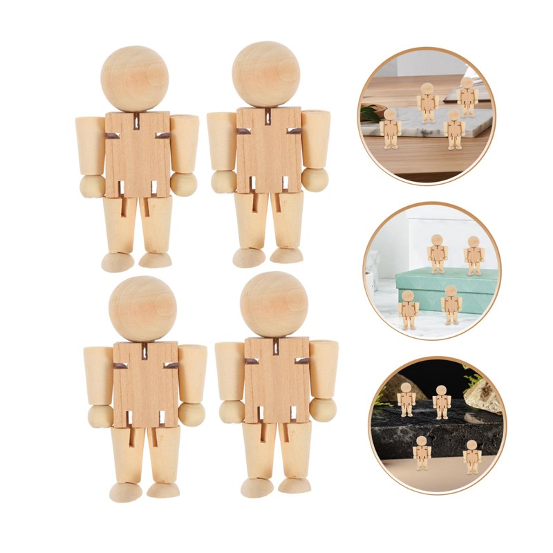 Operitacx Blank Wooden Figure Craft Kit 4pcs Drawing Robot Decor