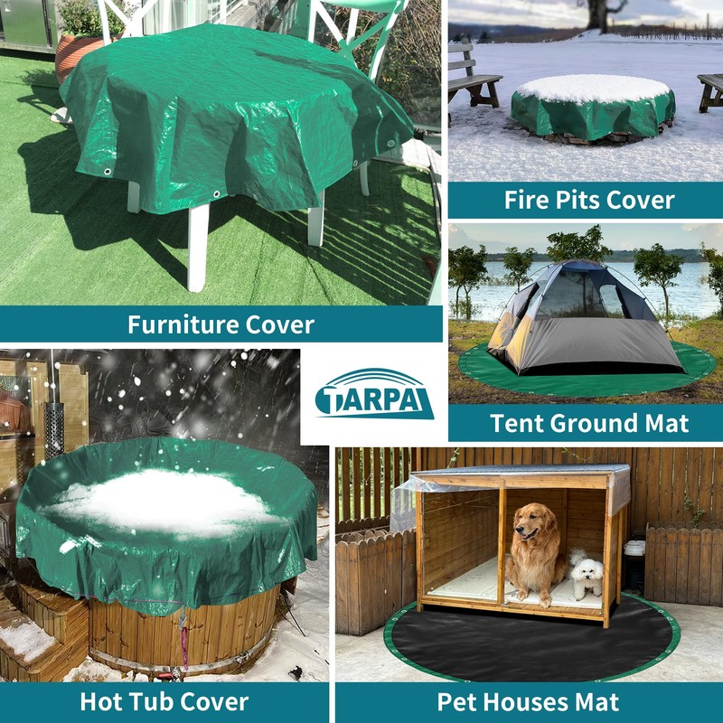 TARPAL 12ft Heavy Duty Round tarp Waterproof with Accessories 10mil