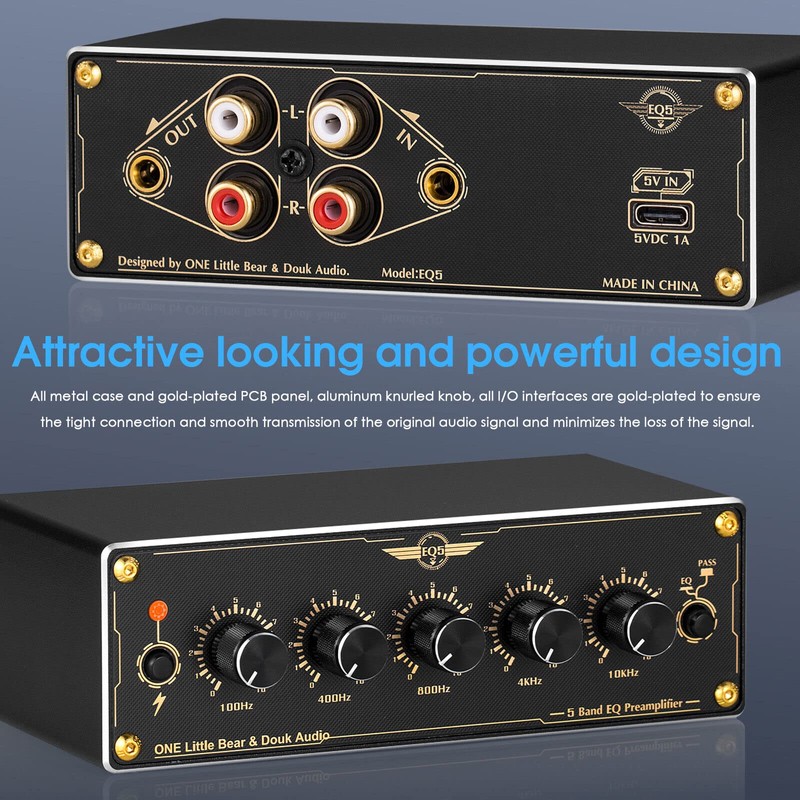 Douk Audio EQ5 Mini 5-Band EQ Preamp Stereo Analog Equalizer
