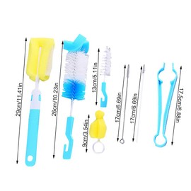 Pink Travel Brushes for Baby Bottles - 7 in 1 Bottle Cleaning Tool Kit Sponge Brushes with Straw Brush - Multifunctional Joint Detail Brush Cleaning Tools