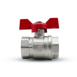 DOJA Barcelona Ball Valve, Water Stopcock, 3/4 Inch, Red, PN-25 Female Thread, in Brass, Ball Valves with Wing Handle for Toilet, Water with Gas, Sanitary Hoses