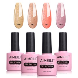 AIMEILI Shimmery Semi-Permanent Nail Polish Colors Gel Kit UV LED Soak Off Gel Nail Polish Gift Set 4x10ML - Kit 30