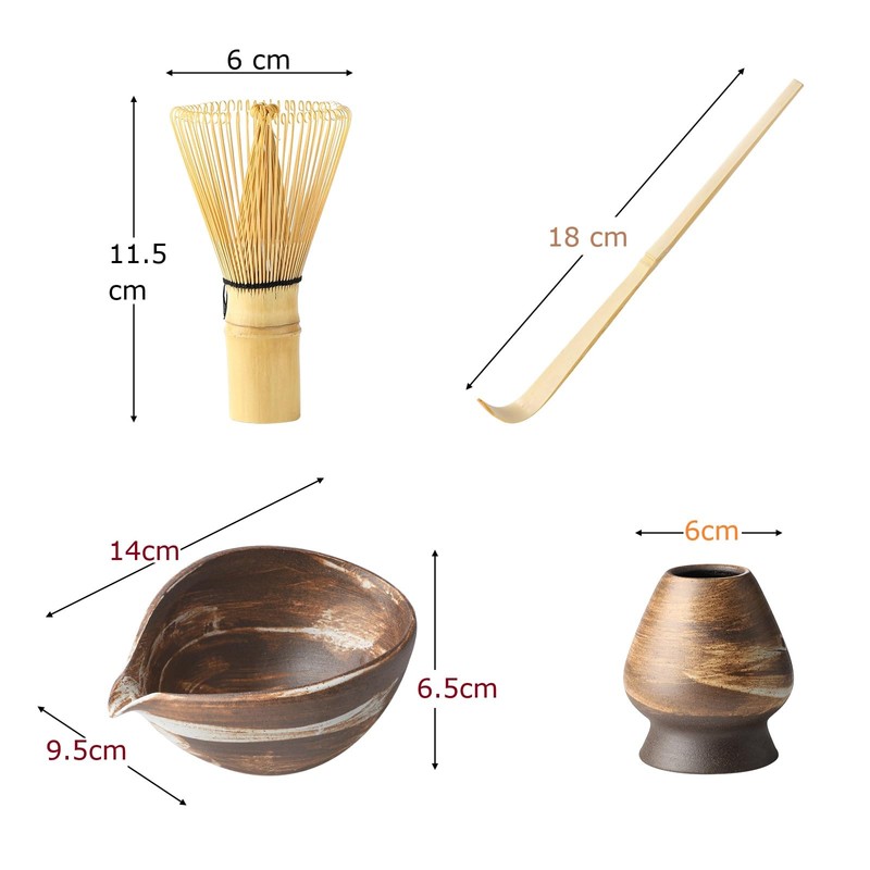 Katakuchi Boat Matcha Bowl Set with Rice Bowl, Chasen Stand,