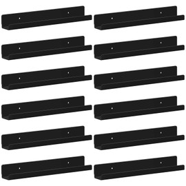 Lifewit Floating Shelves for Vinyl Record, 12 Pack 12" Black Acrylic Wall Shelf Room Decor for Book/Photo/Picture/Makeup Display in Bedroom, Living Room, Bathroom Storage and Organization