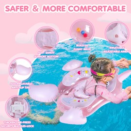 NYOBABE Unicorn Baby Swimming Float for 6-36 Months,Inflatable Baby Pool Float With Anti-Flip Tail & UPF50+ Sun Canopy,Baby Swim Ring for 6 9 12 18 24 36M,Adjustable Waist Baby Neck Float Ring Pink L