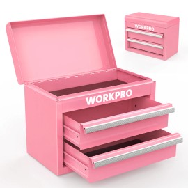 WORKPRO Mini Metal Tool Box with 2 Drawers and Top Storage Pink with PVC Liners
