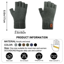 Kordear Men's Thermal Fingerless Gloves, Winter Fingerless Gloves, Knitted Gloves, Comfortable, Soft and Fluffy for Everyday Leisure, One Size, Dark Grey, darkgray