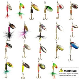 Fishing Spinner Kit 20PCS Spinnerbaits Fishing Spinning Lure Metal Bait Bass Lures for Bass, Salmon, Pike or Walleye with Portable Carry Bag