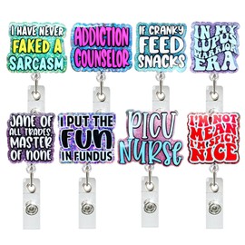8 Pack Nurse Badge Reels - Stretchy ID Holder for Nurses, Doctors, Healthcare Workers - Funny & Inspirational Quotes - Perfect Nurse Appreciation Gift, Medical Staff Gift