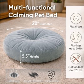 ZOVRION Cat Bed Pillow Cooling Soft Cushion, 20 Inches Small Round Cat Bed, Breathable Flat Pet Bed for Indoor Cats, Washable, Scratch Resistant, Comfortable Cat Bed for Senior Cats