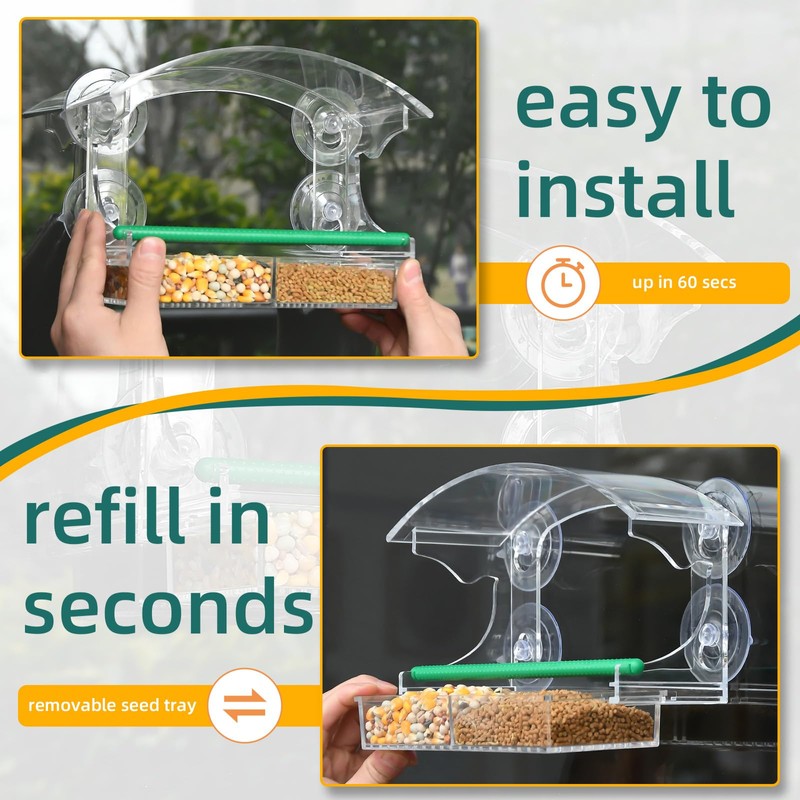 Window Bird Feeder with 4 Strong Suction Cups, Clear Window