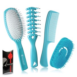 Set detangling hairbrushes, Plastic Blue Color. Wet, Dry, Smooth Curly Hair. Made in Italy. Spread Cream and Balm During The Shower.