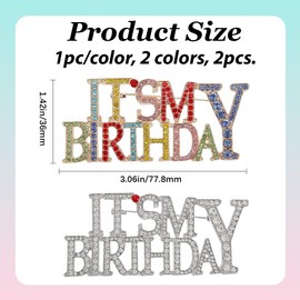 GORGECRAFT 2 Pieces 2 Styles Happy Birthday Rhinestone Pin Gold Metal Alloy Colorful Sparkling Crystal It's My Birthday Lapel Decoration Safety Brooches For Party Wear Jewelry Women