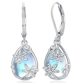 Odinstone 925 Sterling Silver Earrings Cat/Tree of Life/Moonstone/Teardrop Filigree Dangle Drop Leverback Earrings for Women, Sterling Silver, No Gemstone