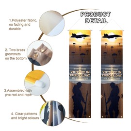 2025 Victory in Europe Day 80th Anniversary Decorations, 8th May 1945 Commemoration Door Banner Hanging UK Celebration Memorabilia Flag Bunting, WWII Memorial Porch Garden Outdoor Indoor Decor (2Pcs)