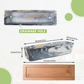 Succulent Pots - 12.1 Inch Large Succulent Pots with Drainage Tray, Window Sill Planter, Long Rectangle Ceramic Pots for Indoor Cactus/Succulent Plants Shallow Bonsai Window Box for Home Garden Decor