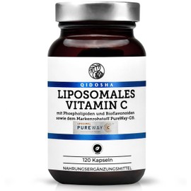 QIDOSHA® Vitamin C Komplex liposomal mit dem Markenrohstoff PureWay-C®, 120 Kapseln im Apothekerglas, Vitamin C liposomal plus Bioflavonoide, deutsche Fertigung, jede Charge in externem Labor geprüft