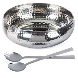 Colleta Home Salad Bowl and Serving Utensils - Hammered Detailing - Stainless Steel Mixing Bowls with Lids- Luxurious Serving Bowls (12" Hammered Salad Bowl)
