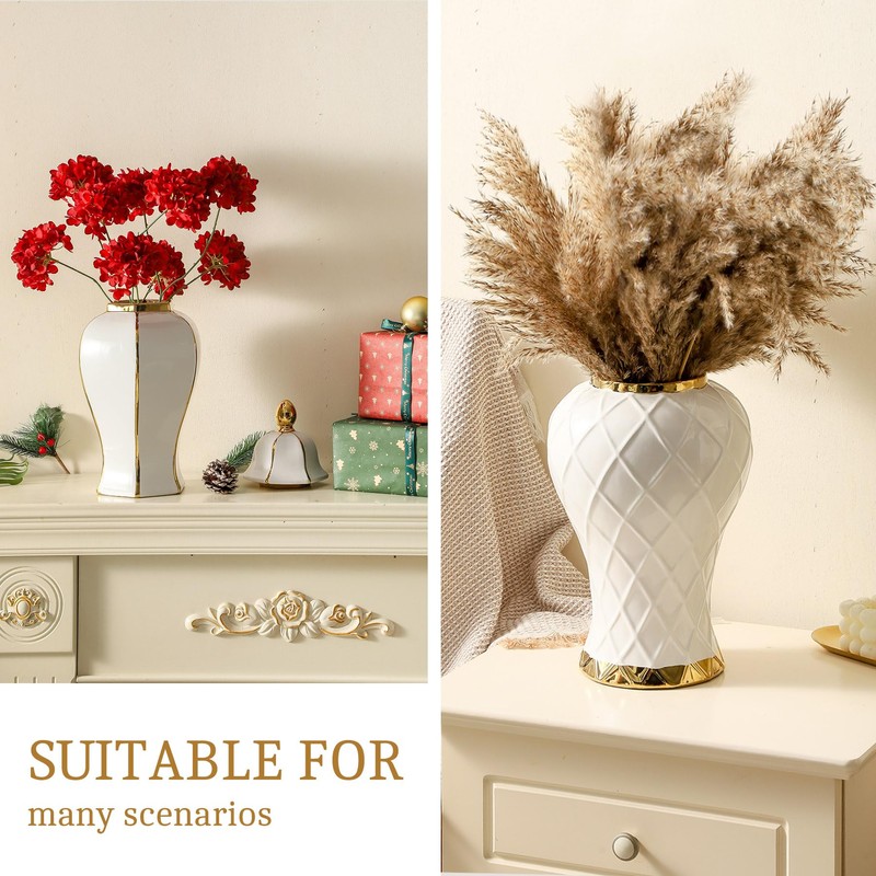 Ginger Jars for Home Decor, White and Gold Vase, Decorative