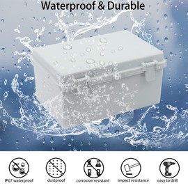 Otdorpatio Junction Box, Hinged Cover IP67 Waterproof ABS Project Box with 2 NPT 1/2" Cable Gland, Electrical Box Enclosure with Mounting Plate & Wall Bracket 11.4 x 7.5 x 5.5inch(290x190x140mm)