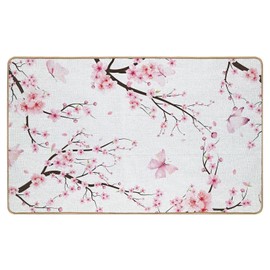 Jvpke Pink Cherry Blossom Door Mat, Floral Bath Flower Bath Mat, 17x30 Inches