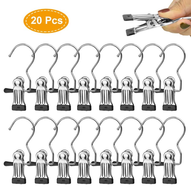 BUZIFU 20 Pcs Portable Laundry Hooks, No-slip Metal Boots Hangers,Single