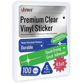 Uinkit 105Sheets Premium Clear Vinyl Sticker Paper for Inkjet Printer - Include 100 Sheets Clear and 5Sheets Glossy Label Waterproof, Dries Quickly Vivid Colors, Holds Ink Well
