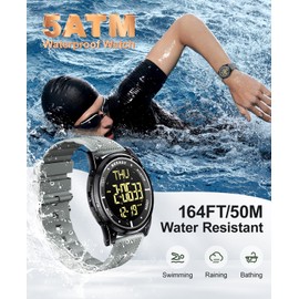 Beeasy Digital Watch Waterproof with Stopwatch Alarm Countdown Dual Time, Ultra-Thin Super Wide-Angle Display Digital Wrist Watches for Men Women-Gray(Black)