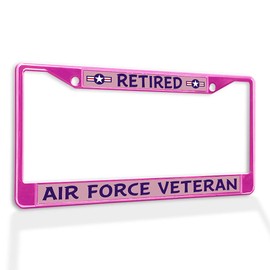 Fastasticdeals Metal Insert License Plate Frame Retired Air Force Veteran Weatherproof Car Accessories Hot Pink 2 Holes Solid Insert