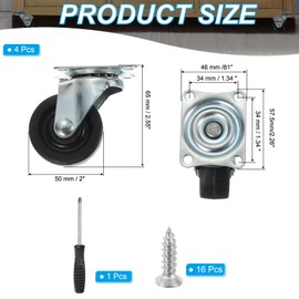 PATIKIL 2" Caster Wheels, 4Pcs Silent Rubber Swivel Wheel with 360° Bearing Top Plate Casters Total 231 Lbs for Furniture Workbench Industrial