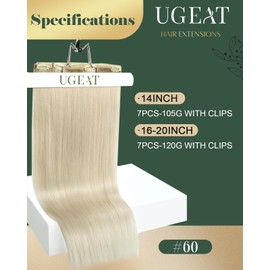 Ugeat Clip in Human Hair Extensions Bleach Blonde Clip in Extensions Human Hair Real Hair Extensions for Women Blonde Clip in Hair Extensions 16 Inch 8pcs 120g(105g Hair+15g Clips)