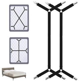 YDYxieji 2 Pcs Bed Sheet Clips, Fitted Sheet Straps Clips Holder, Adjustable Bed Sheet Fasteners Grippers, Crisscross Fitted Sheet Straps for Bedding, Mattress Sheet Suspenders Clips Straps (Black)