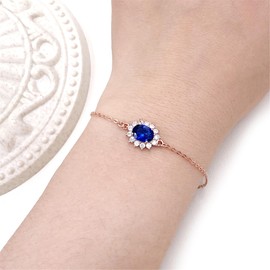 Tobestu - Pulsera de cadena de eslabones de plata de ley 925 con forma ovalada de zafiro y peridoto para mujer, adjust, Metal, Circonita cúbica