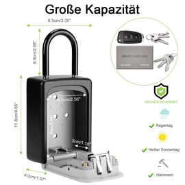 Philorn Key Lock Box with Shackle Portable Key Safe with Number Code Outside Resettable Code Weatherproof Hanging & Wall Mount Top Security Ultra Robust 4-Digit Key Box, grey