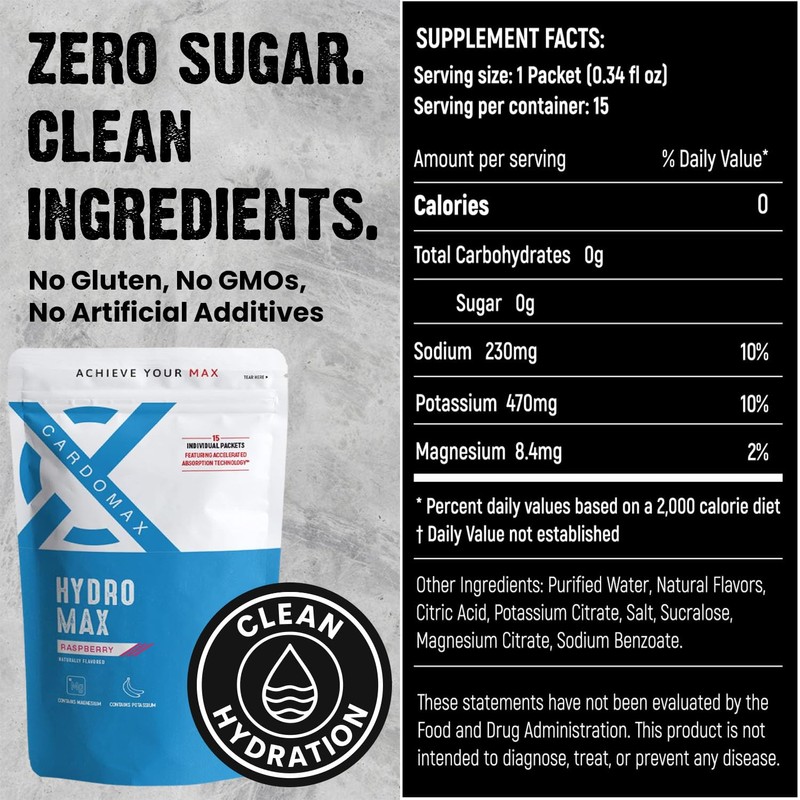 CardoMax Hydromax Electrolyte Drink Mix – Raspberry 15 Liquid Packets