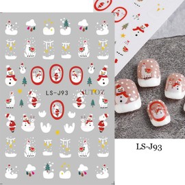6 Sheets Christmas Nail Art Stickers Christmas Snowman Nail Decals 3D Self-Adhesive Cute Santa Claus Elk Bell Penguin Design Manicure Sliders Nail Art Supplies Winter Sticker for Nail Art Decorations