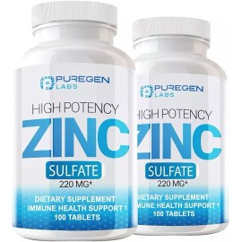 Puregen Labs Zinc Sulfate 220 mg Dietary Supplement 100 Tablets Pack of 2