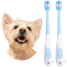 MoonyMars Small Dog Toothbrush, Puppy & Cat Tooth Brushing Kit, Ultra Soft Head Teeth Brush for Kitten & Tiny to Medium Pet, Doggy Toothbrushes Deep Dental Clean, 2 PCS, Pink