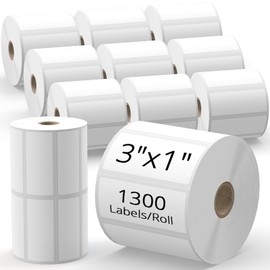 TgSmder 3" x 1" Direct Thermal Shipping Labels – White Self-Adhesive Compatible with Zebra, Rollo, MUNBYN Thermal Printers | Address Labels, Barcodes, FNSKU | 12 Rolls (1300/Roll) – Total 15600 Labels