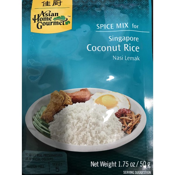 Asian Home Gourmet Spice Paste for Rice: Singapore Coconut Rice Mix (Nasi Lemak) (5 X 1.75 Oz)