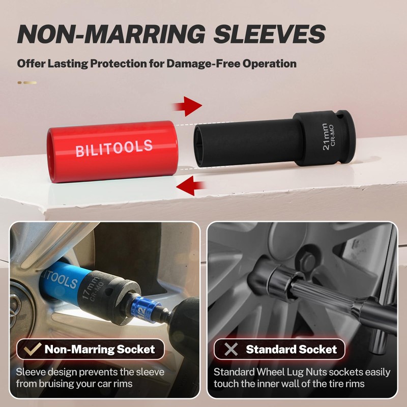 BILITOOLS 1/2 inch Drive Impact Lug Nut Socket Set, Metric