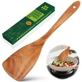 Bkiok Wooden Spatula for Cooking, Long Handle Teak Wood Spatula Turner, Kitchen Spurtle Utensils for Nonstick Cookware